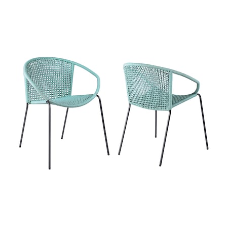 Armen Living Snack Indoor Outdoor Stackable Steel Dining Chair with Wasabi Rope, PK2 LCSNSIWSB